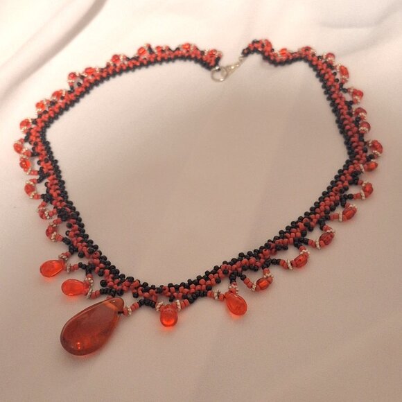 Artisan Made Vampy Extravagant Black and Read Beaded Collar Necklace - Picture 1 of 5